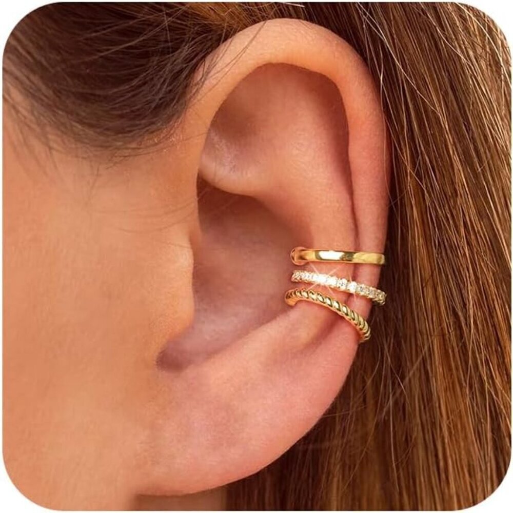 Gold Ear Cuffs Earrings Non Piercing 14K Gold Silver Plated Cubic Zirconia
